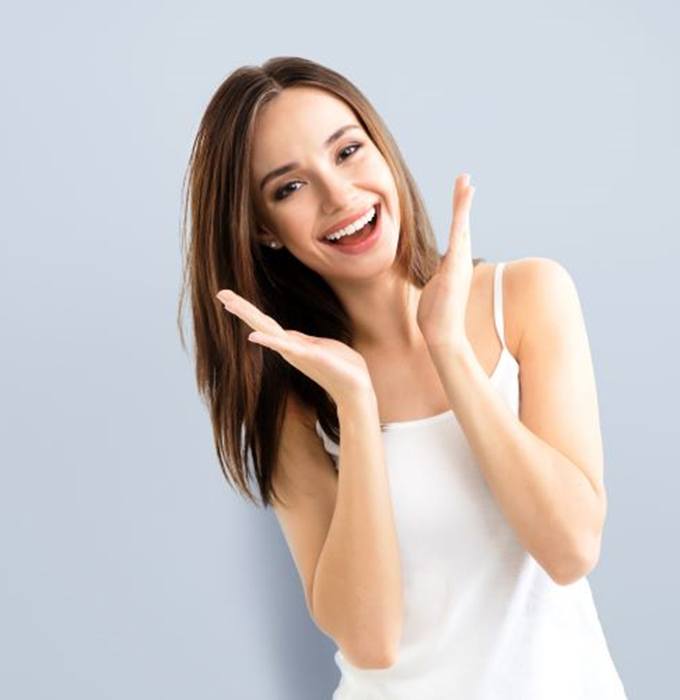 Happy woman showing her healthy, beautiful smile
