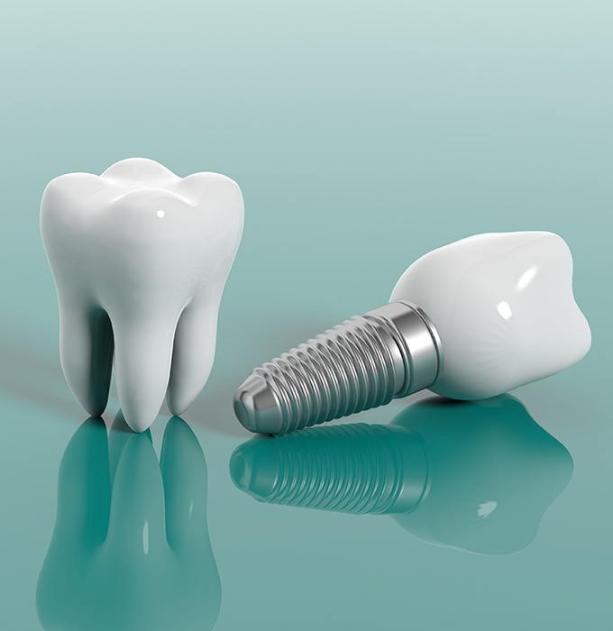 Animated tooth and dental implant supported replacement tooth