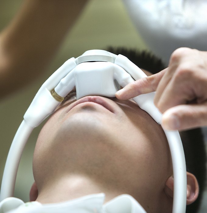 Patient with nitrous oxide dental sedation mask